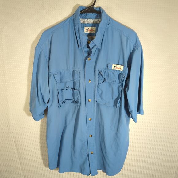 World Wide Sportsman Large Shirt Men Blue Fishing Vented Nylon Outdoor Pockets - Picture 1 of 4
